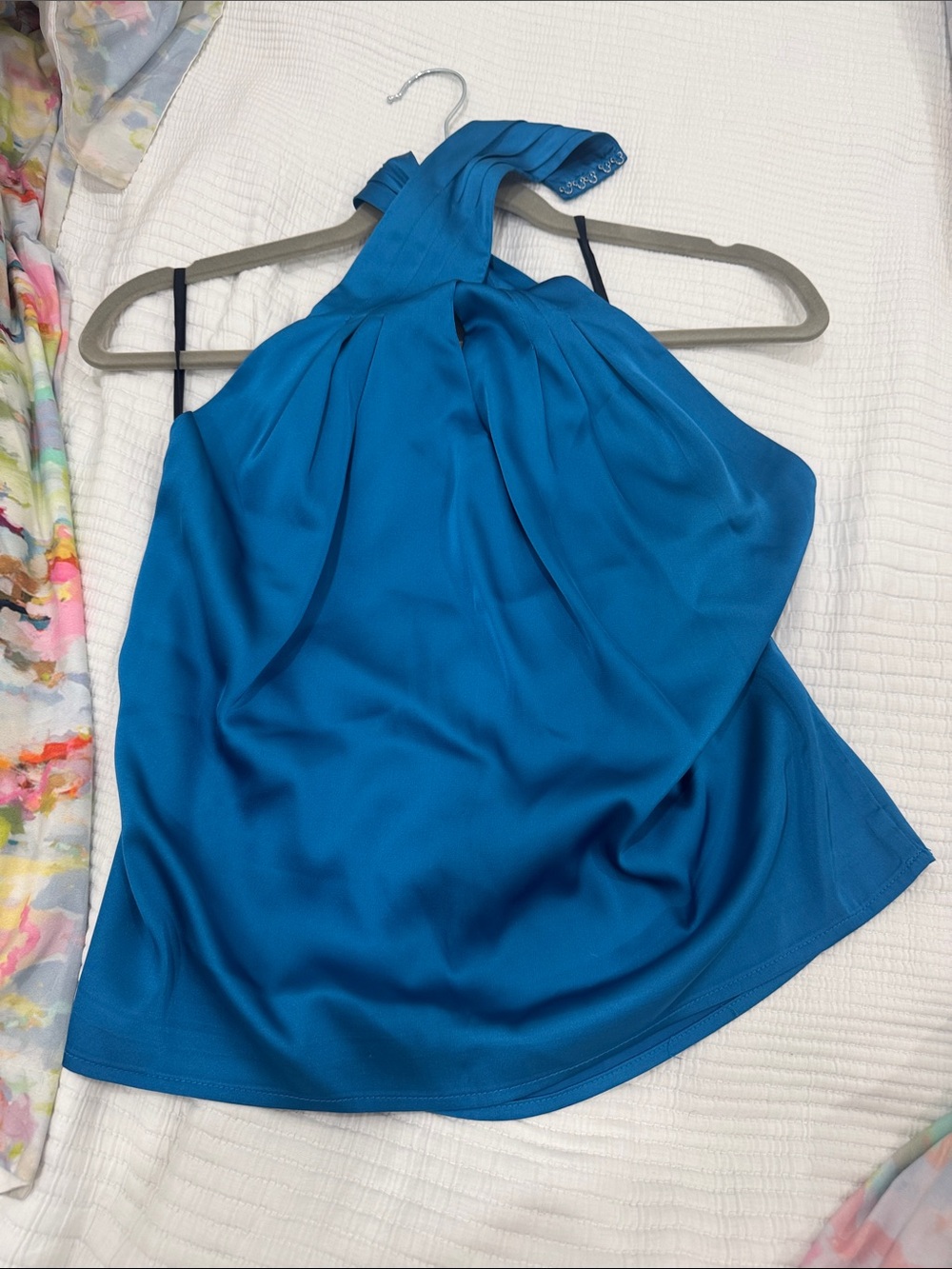 superdown Teal Blue Halter Satin Top